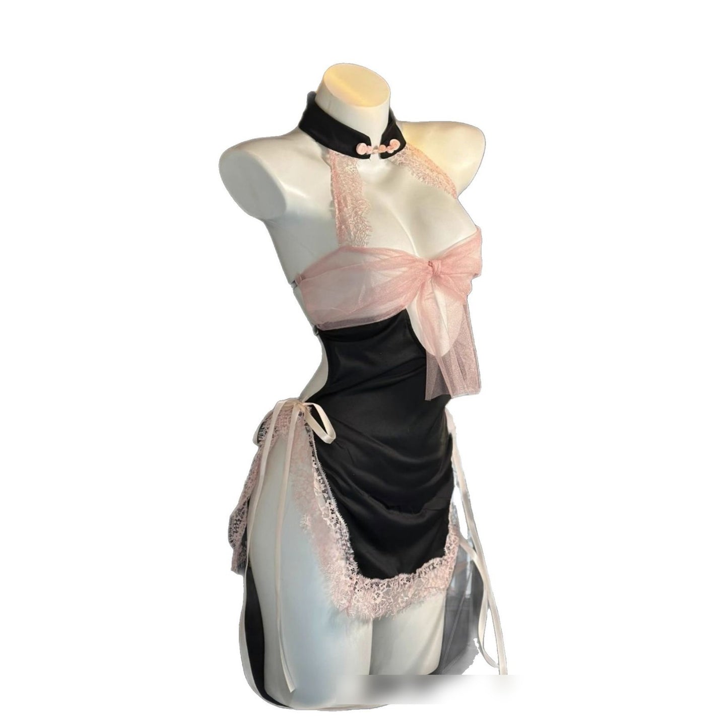 Night's Depth Seductive Lingerie - Pure Desire Style for Small Chest, Gentle Wife [Bodysuit Dress + Back Skirt Tail + G-String]