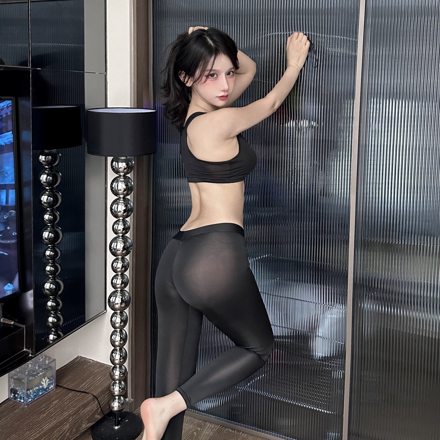 Ai Ruru Breathable Ice Silk Intimates - Lightweight Gray Lace Sleepwear Set, Summer Edition