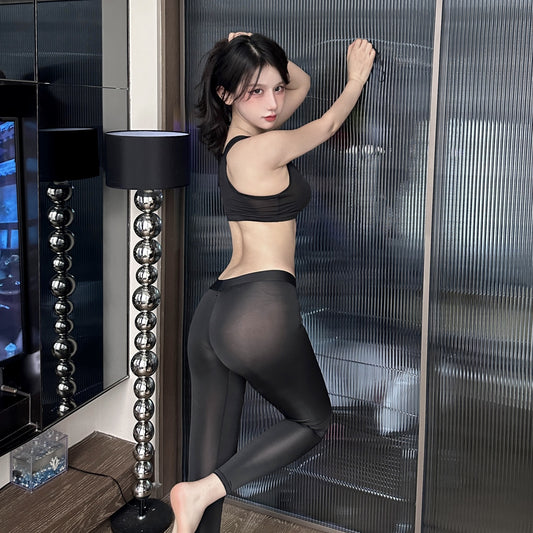 Ai Ruru Breathable Ice Silk Intimates - Lightweight Gray Lace Sleepwear Set, Summer Edition